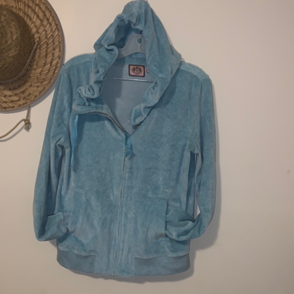 Y2K Juicy Couture Velour Light Blue Zip Hoodie XL